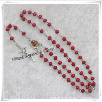 Red Scented Wooden Beads Rosary with Picture (IO-cr324)